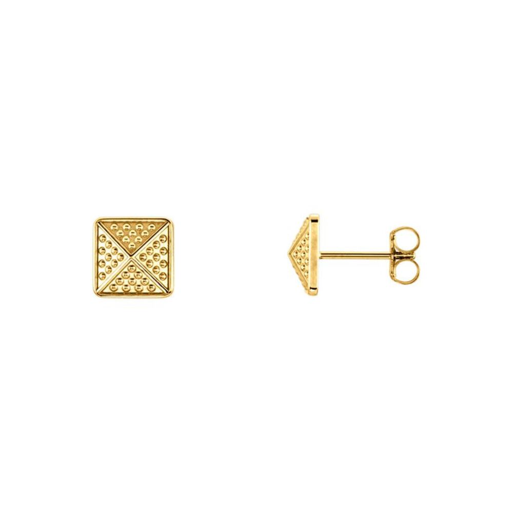 8mm Textured Square Pyramid Stud Earrings in 14k Yellow Gold
